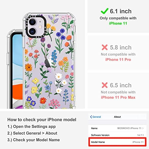 MOSNOVO תואם למקרה של iPhone 11, [Buffertech 6.6 ft Drop Impact] [Anti Peel Off Tech] ברור TPU פגוש נשים נערות